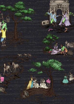 Harlem Toile Dupioni Silk Fabric Black